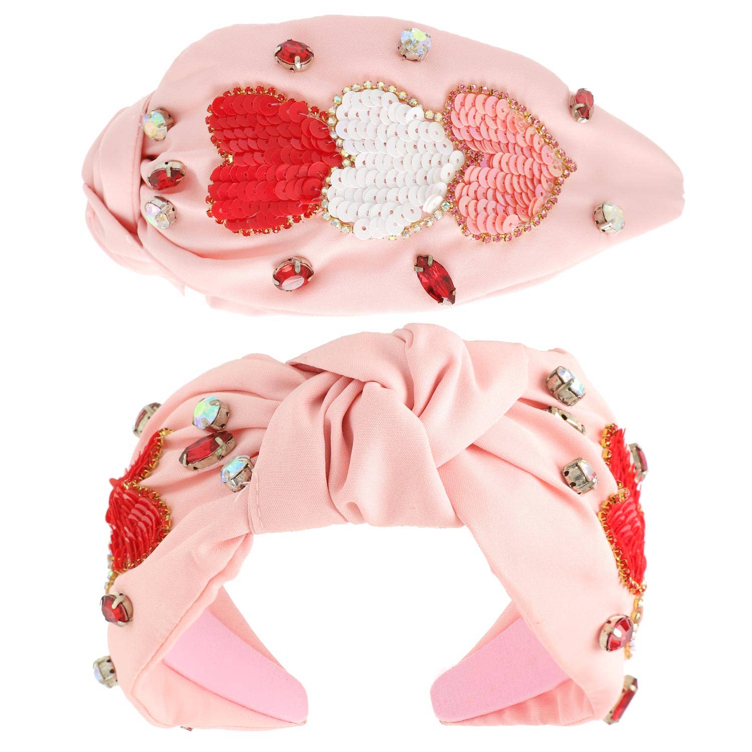 Valentines Day Sequin Hearts Jeweled Headband: Pink