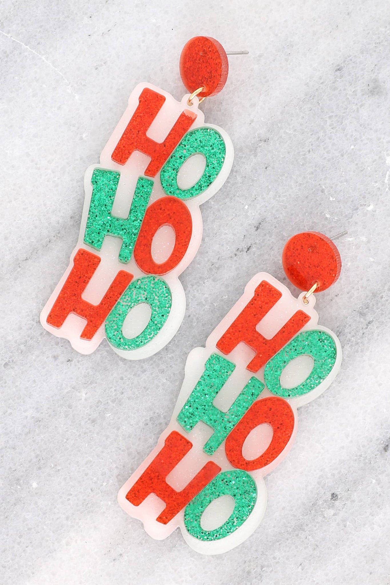 HO HO HO Glitter Christmas Earrings