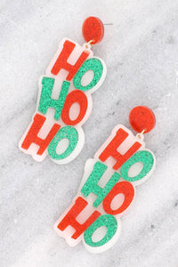 HO HO HO Glitter Christmas Earrings