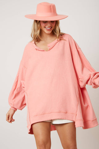 Fantastic Fawn - Coral Pink Loose Fit Sweatshirt