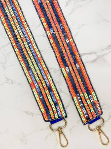 Prep Obsessed Wholesale - Game Day Sequin Purse Straps - Blue & Orange