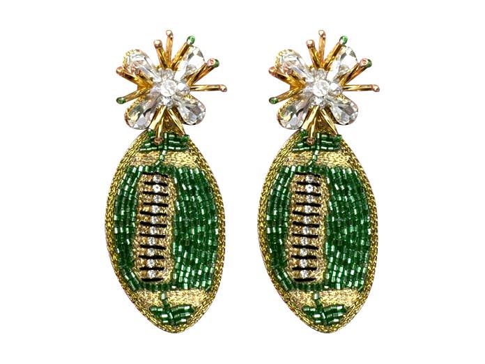 Golden Lily - Game Day Football Earrings - Green and Gold