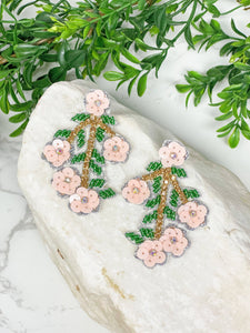 Ornate Cherry Blossom Stem Beaded Dangles