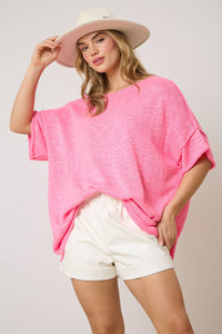 Fantastic Fawn - Short Sleeve Knit Sweater - Preorders: PINK / M