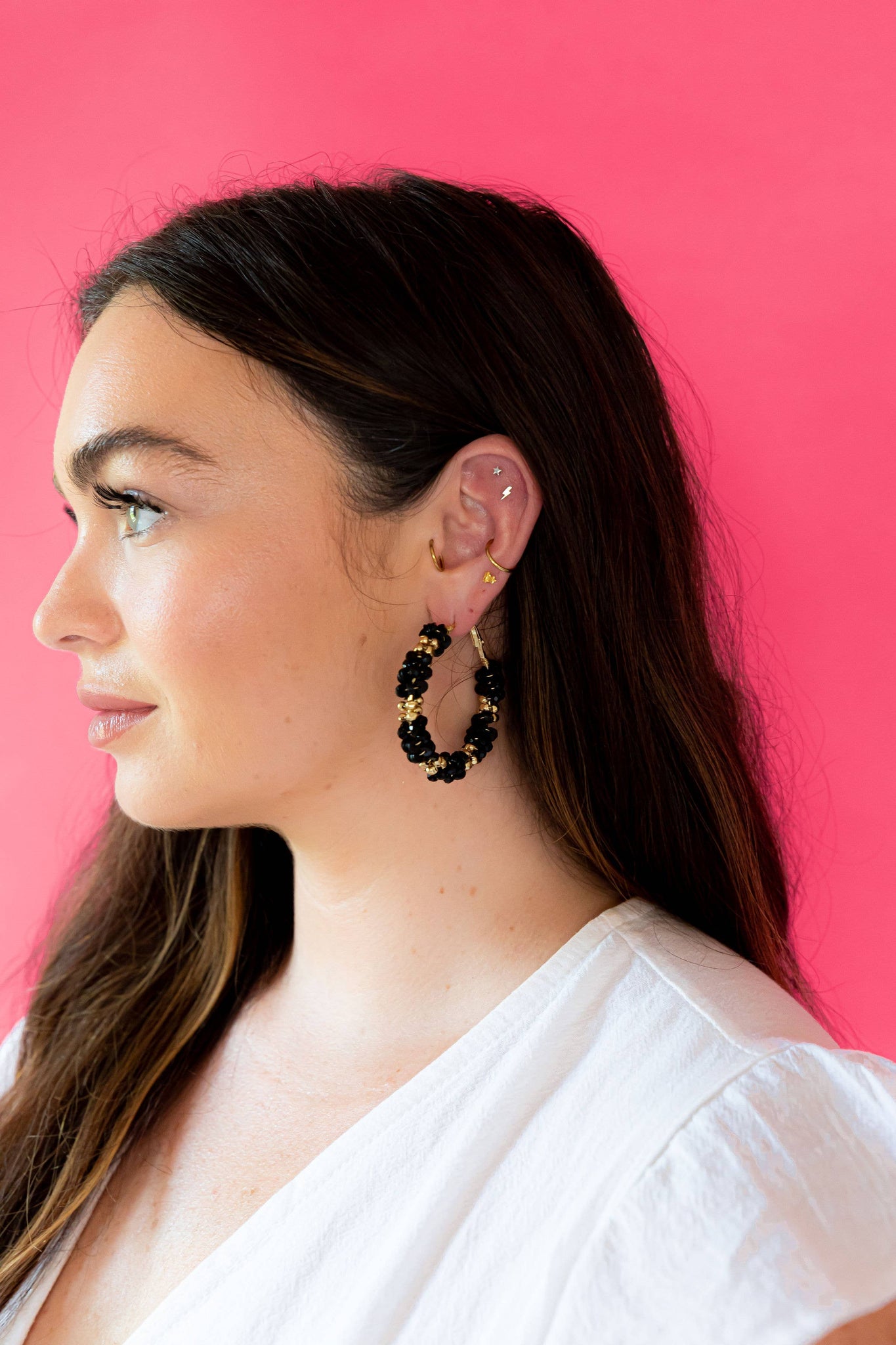Golden Lily - Game Day Earrings - Black and Gold Hoop Earrings