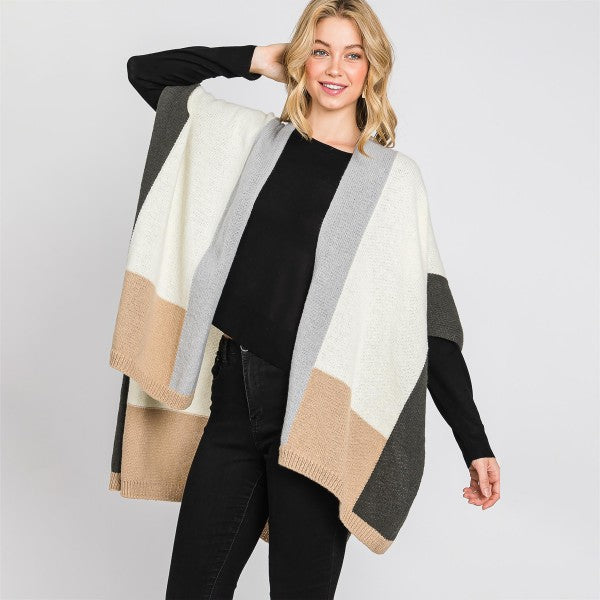 Color Block Knit Ruana