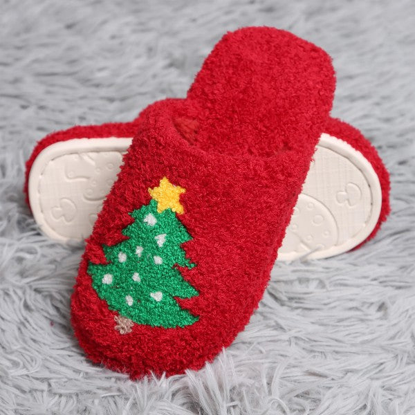 Kids Red Christmas Tree Slippers