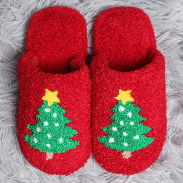 Kids Red Christmas Tree Slippers