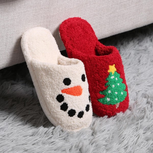 Kids Red Christmas Tree Slippers