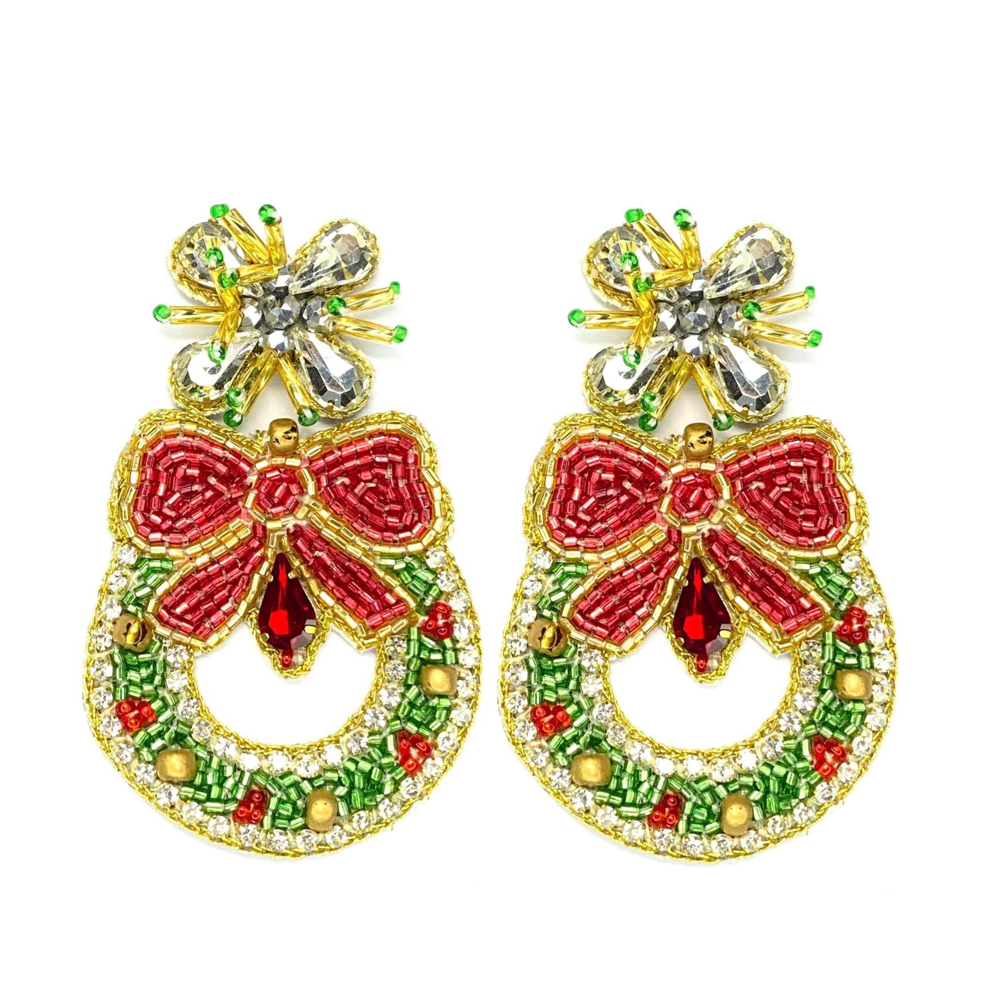 Golden Lily - Holiday Wreath Earrings