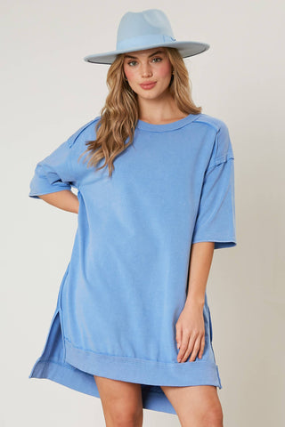 Fantastic Fawn - French Terry Tunic Dress: BLUE / M