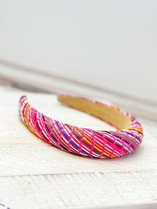 Rainbow Woven Raffia Padded Headbands