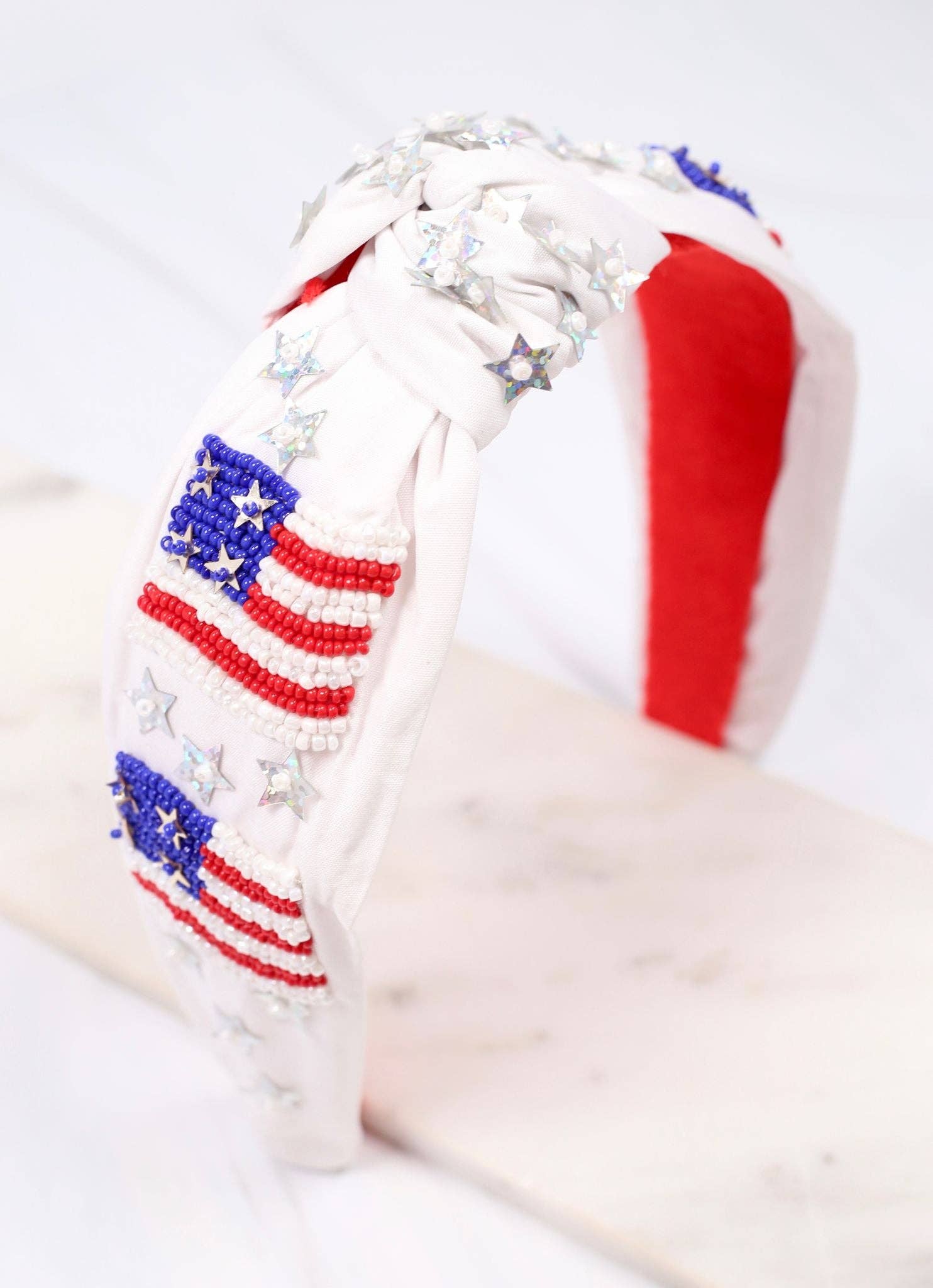 Caroline Hill - American Flag Embellished Headband WHITE