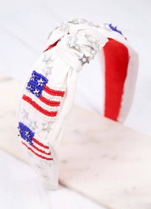 Caroline Hill - American Flag Embellished Headband WHITE