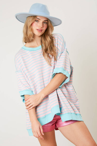 Fantastic Fawn - Light Pink Striped French Terry Top