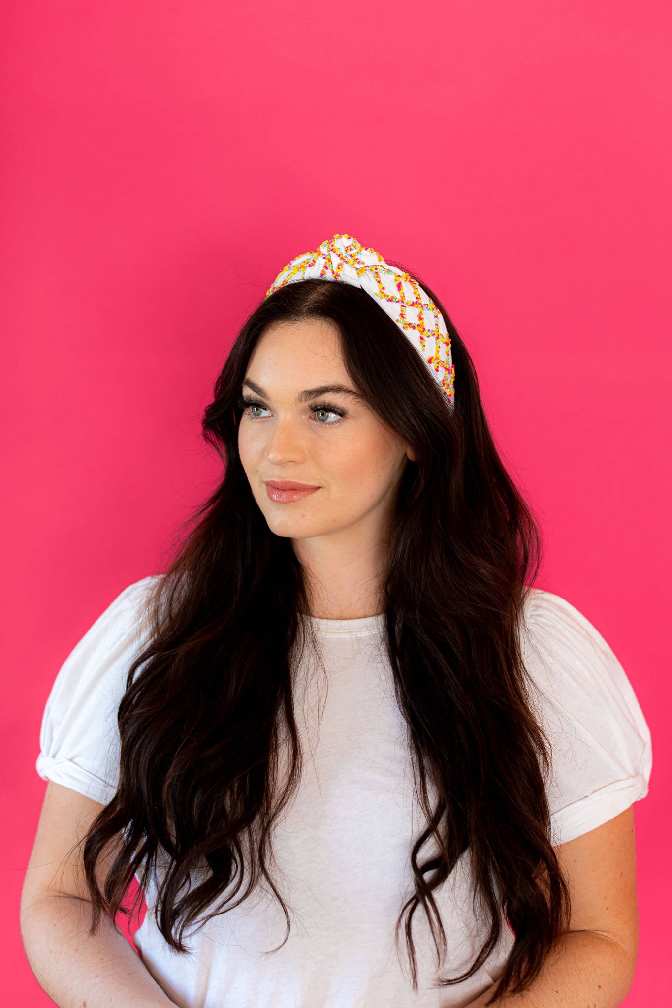 Golden Lily - Seed Bead Knot Headband - White