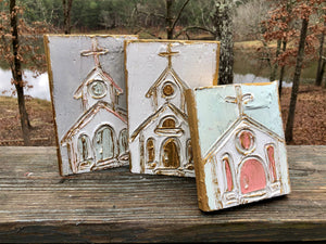 5x7 Church hand painted textured wood block