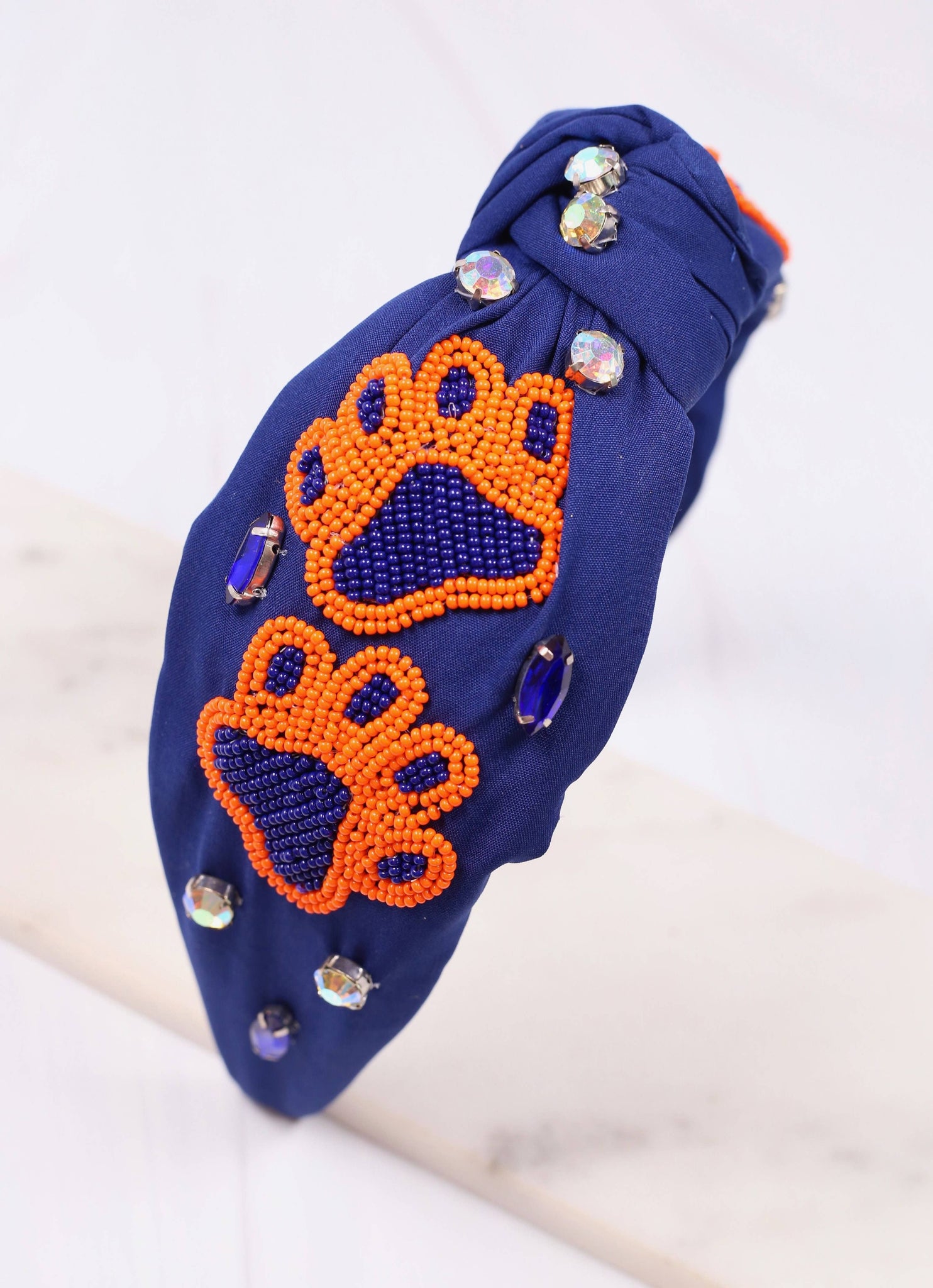 Caroline Hill - Punter Paw Print Headband NAVY ORANGE
