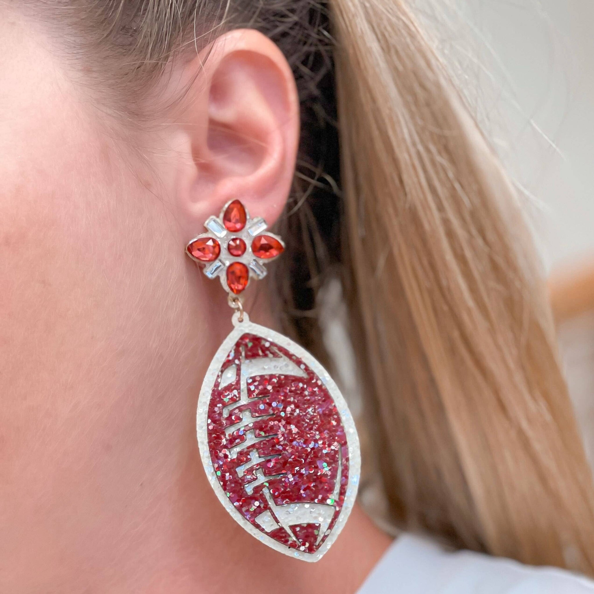 Glitter & Rhinestone College Football Dangle Earrings