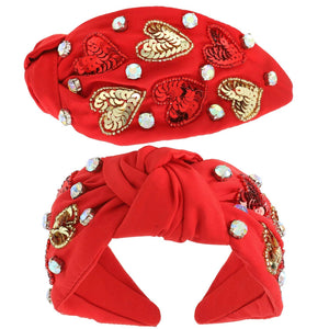 Valentine's Day Knotted Embellished Headbands: Red