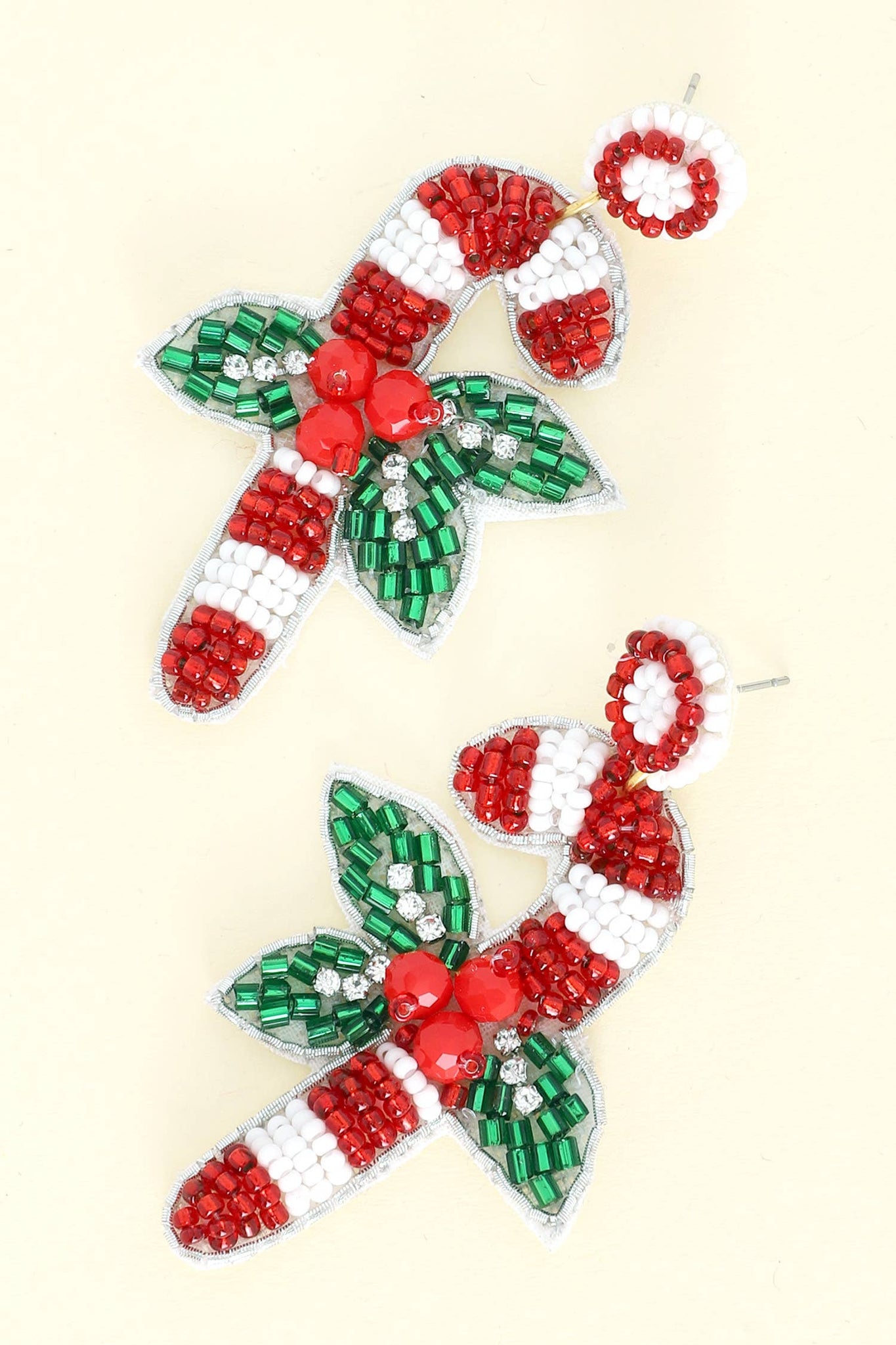 SP Sophia Collection - Mix Beaded Mistletoe Candy Cane Dangle Earrings