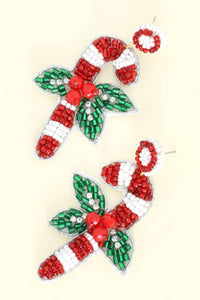 SP Sophia Collection - Mix Beaded Mistletoe Candy Cane Dangle Earrings