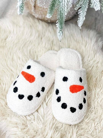 Snowman Embroidered Fuzzy Slippers